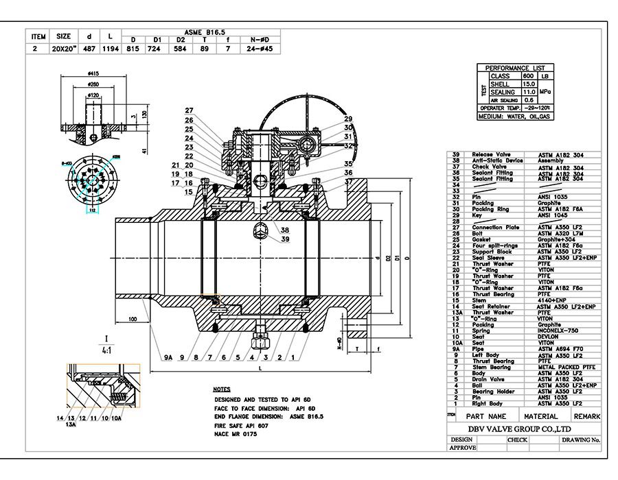 Extended stem API 6D Fully welded Ball Valve Trunnion mounted ball valve