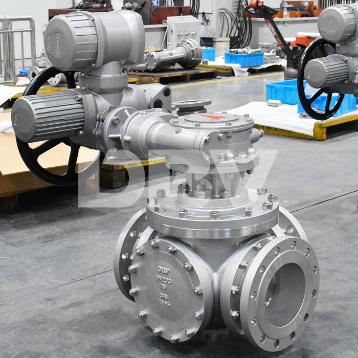 DN200 PN25 Flanged CF8 Four-Way Ball Valve with Electric Actuator