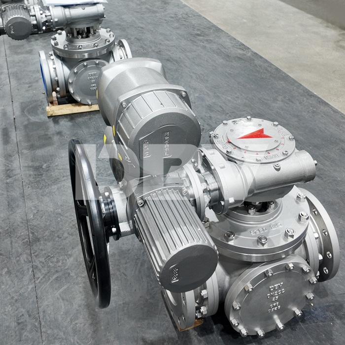 DN200 PN25 Flanged CF8 Four-Way Ball Valve with Electric Actuator