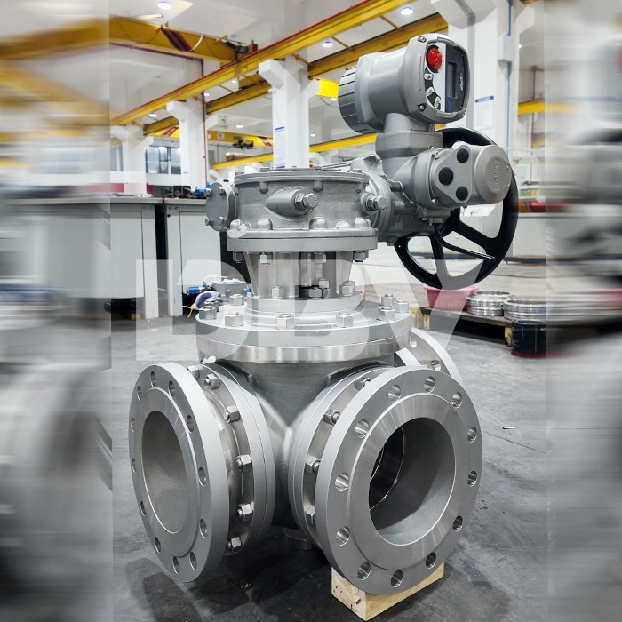 DN200 PN25 Flanged CF8 Four-Way Ball Valve with Electric Actuator